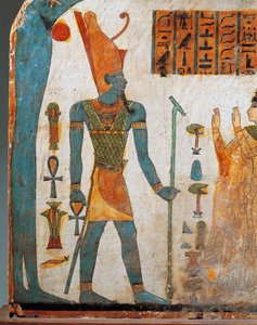 Stèle de dame Taperet, stèle en bois peinte des deux côtés, côté B : Taperet priant le dieu Atum, le soleil couchant, Troisième Période Intermédiaire, Dynastie XXII - Egyptian 22nd Dynasty
