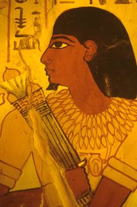 Égypte ancienne, tombeau de Sennoufer, peinture murale, fresque, Sennoufer recevant des boutons de lotus, maire de Thèbes, surveillant sous Amenophis II - Egyptian Egyptian