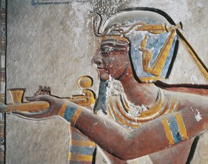Égypte, Thèbes antique, Vallée des Rois, Relief peint du pharaon à la tombe de Ramsès VI - Egyptian Egyptian