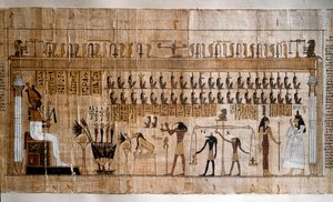 Antiquité égyptienne : la pesée des âmes (psychostasie). Papyrus du Livre des Morts. Turin, Musée égyptien