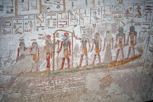 Tombe de Ramsès IX, Hiéroglyphe du dieu Ra sur le bateau, Louxor - Egyptian Egyptian