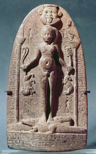 Cippe représentant Horus enfant debout sur des crocodiles (granite rose)
