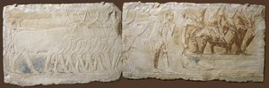 Relief de paysans conduisant du bétail et pêchant, Ancien Empire, 2450-2290 av. J.-C.
