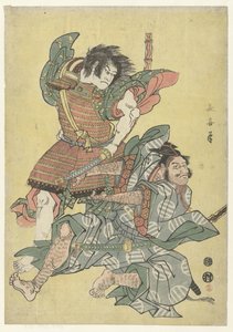 Asahina no Saburo en combat avec Soga no Goro - Eishōsai Chōki