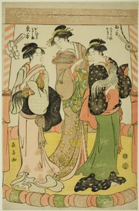 Le Combat de Coqs - Ohisa du Takashimaya et Okita du Naniwaya - Eishōsai Chōki