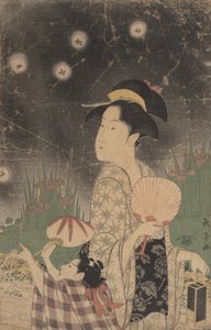 Femme et enfant attrapant des lucioles - Eishōsai Chōki