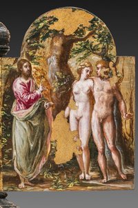 Autel portatif verso : Adam et Ève face au Père Éternel, détail - El Greco
