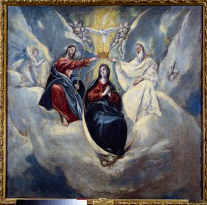 Le Couronnement de la Vierge. Peinture de Domenikos Theotokopoulos dit El Greco (1541-1614) 1595. Madrid, Musée du Prado