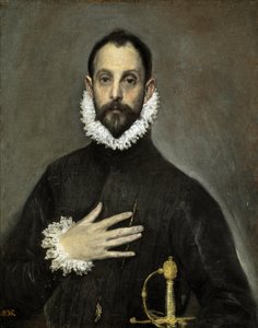 Espagnol :  El caballero de la mano en el pecho Le noble avec la main sur la poitrine - El Greco