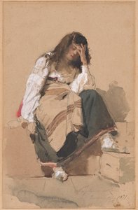 Une paysanne assise en contemplation - Eleuterio Pagliano