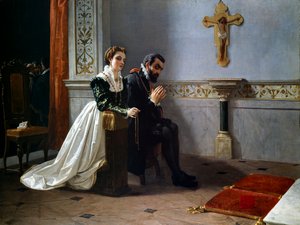 Bianca Cappello et François Ier de Médicis (1541-1587) prient devant un crucifix (huile sur toile)