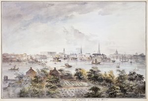 Vue de Stockholm depuis Kungsholmen avec le Palais Royal et Storkyrkan, Tyskakyrkan, Katarinakyrka et Riddarholmskyrkan - Elias Martin