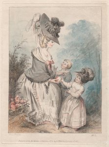 Dame avec un garçon et une fille dans un jardin - Elias Martin