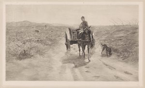 Paysage avec une charrette tirée par des chevaux