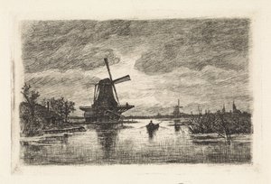 Paysage avec deux moulins et une barque - Elias Stark