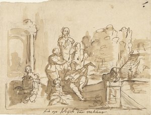 Allégorie avec des figures musiciennes dans un jardin - Elias van Nijmegen