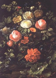 Nature morte avec des roses, des insectes et des escargots