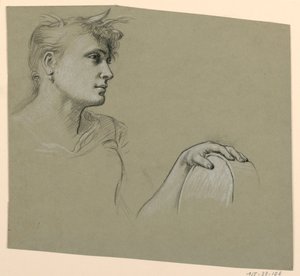 Dessin, profil de femme et étude de la main gauche, vers 1885 - Elihu Vedder