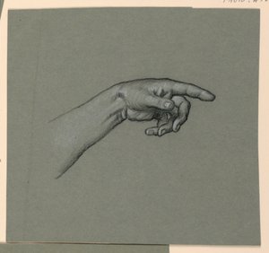 pointant la main gauche et le poignet - Elihu Vedder