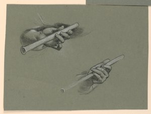 Études de deux mains tenant des flûtes (?) - Elihu Vedder
