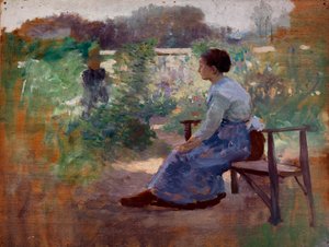 Femme assise dans un jardin