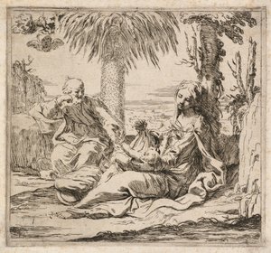 Repos pendant la fuite en Égypte - Elisabetta Sirani