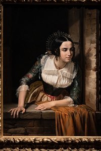 Lucia Mondella à la fenêtre, attendant le retour de son fiancé le jour de leur mariage - Eliseo Sala