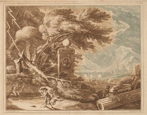 Paysage héroïque et orageux - Elisha Kirkall, after Jan van Huysum
