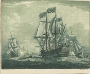 Scène de navigation avec un vaisseau de guerre - Elisha Kirkall after Willem van de Velde the Younger