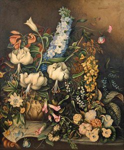 Fleurs dans un vase sur une console en marbre - Eliza F. Daniel