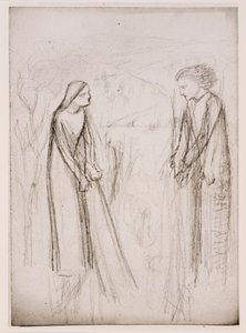 Annonciation, peut-être, vers 1970-77 (photographie noir et blanc imprimée sur papier blanc) - Elizabeth Eleanor (1834 62) (after) Siddal