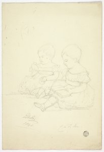 Deux petites filles assises (recto), une nature morte et deux animaux (verso) - Elizabeth Murray