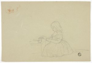 Jeune fille versant du thé et croquis de profil (recto), et croquis de rue de ville italienne (verso)
