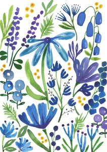 Fleurs bleues, 2018 (aquarelle) - Elizabeth Rider