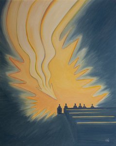 À la Sainte Communion, une grande flamme, comme une flèche, descend sur nous alors que le Christ vient à notre rencontre dans la puissance de l