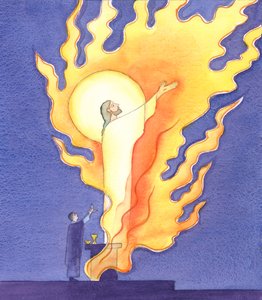 À la messe, nous prions avec le Christ qui tend la main au Père dans l