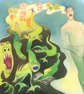 Par la prière puissante que nous offrons au nom de Jésus-Christ, nous pouvons - par sa grâce - aider à éliminer les influences maléfiques des âmes des personnes piégées dans le péché, 2005 (aquarelle sur papier)