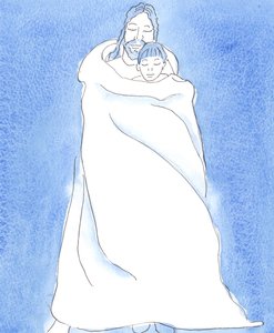 Le Christ se tient à nos côtés dans la Sainte Communion, nous enveloppant dans Son manteau, comme un homme enveloppe un ami dans une tempête, pour tenir son ami près de lui et lui donner protection, chaleur et consolation - Elizabeth Wang
