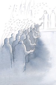 Jésus crucifié attend à la porte du Ciel, avec Sa mère Marie et les saints anges - Elizabeth Wang