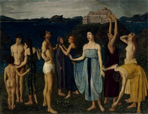 Une frise de figures debout dans un paysage, c.1910