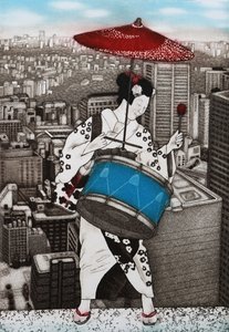 Une fille au tambour, 2007 (gravure en couleur)