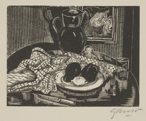 Nature morte avec pichet (gravure sur bois)