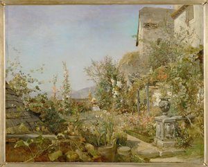 Jardin de fleurs à Weissenkirchen - Garden with flowers in Weissenkirchen ... (oil on wood)