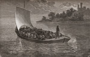 Arminio Vambery et ses compagnons naviguant sur la mer Caspienne en 1863, illustration de 