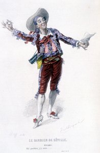 Œuvres complètes de Beaumarchais (1732-1799) par Edouard Fournier. Dessin par Emile Bayard. Ed. Laplace, Sanchez et Cie, Paris 1876. Ceci est Figaro dans « Le Barbier de Séville » - Emile Antoine Bayard