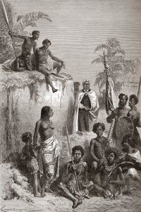 Le roi hawaïen Kamehameha I et ses guerriers, illustration de 