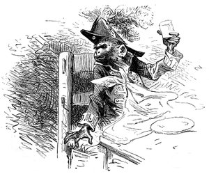 Illustration par Emile Bayard pour le roman de Hector Malot "Sans Famille": Joli-Cœur, le singe savant de la troupe de Monsieur Vitalis, artiste itinérant - Emile Antoine Bayard