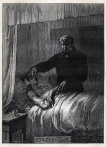 Jean Valjean ferme les yeux de Fantine morte - Illustration par Émile Bayard (1837-1891) pour "Les Misérables - Première Partie : Fantine" par Victor Hugo (1802-1885) 1862