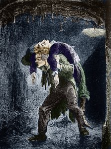 Jean Valjean, Marius blessé sur son dos, fuyant dans l