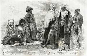 Femmes kirghizes pauvres et riches. Gravure par Émile Bayard, pour illustrer les impressions de voyage d